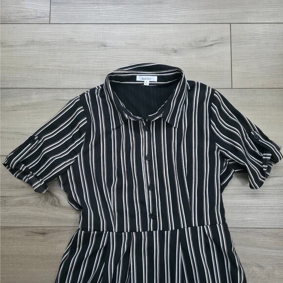 Lottie Shirt Short Sleeve Black/Cream Collared Dress Women Sz M - Picture 4 of 10